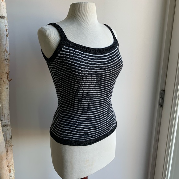 Silk Knit Crochet Tank Top Handmade by MACC Black + White Stripe - Picture 2 of 9